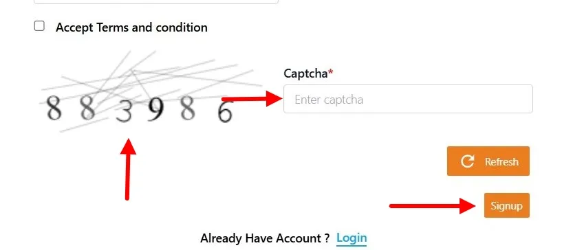 Enter the Captcha, click Sign-up,